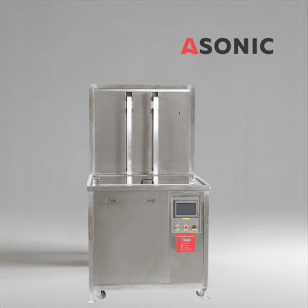 ASONIC IND-2000 Pneumatikus ultrahangos tisztító, robusztus rozsdamentes acél kivitel pneumatikus kosáremelővel gyárak számára.