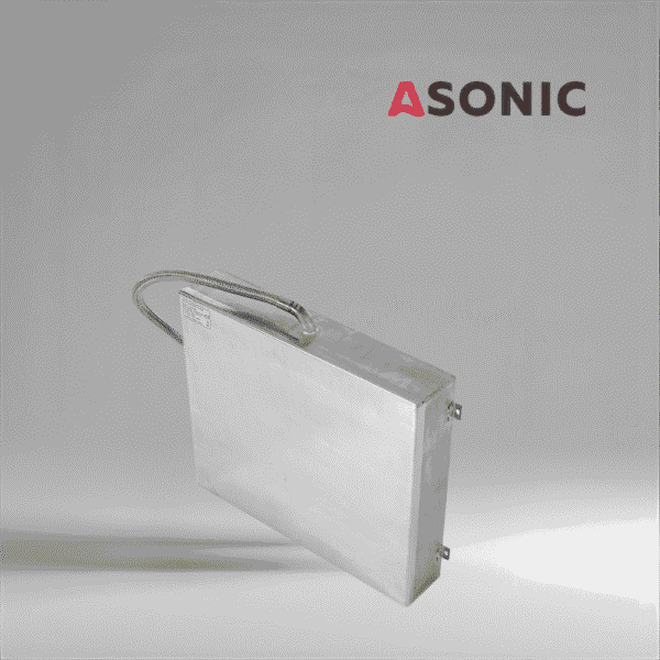 ASONIC-IND-PLATE-2 ASONIC IND-PLATE ultrahangos lemezes átalakító, tartós rozsdamentes acél kivitel ipari ultrahangos tisztítási alkalmazásokhoz.