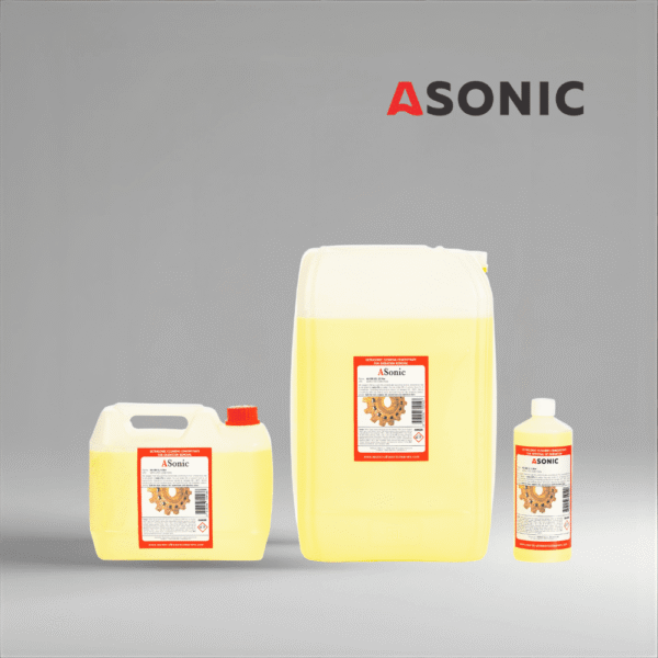 ASONIC AS-OXI tisztítószer 1 literes, 5 literes és 25 literes tartályokban a rozsda és az oxidáció eltávolításához.