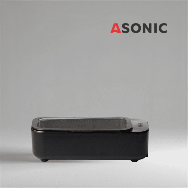 ASONIC HOME-450fekete ultrahangos tisztító, kompakt fekete kivitel ékszerek, szemüvegek és kisebb tárgyak tisztításához.