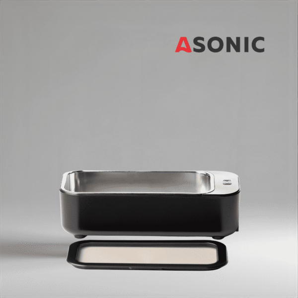 ASONIC HOME-450fekete ultrahangos fürdő, elegáns és hordozható tisztító otthoni használatra, mindennapi kiegészítőkhöz.