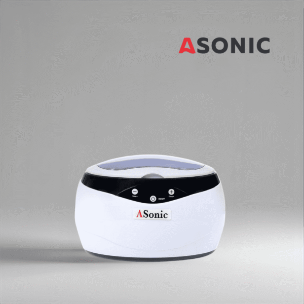 ASONIC HOME-650 ultrahangos tisztító, mindennapi otthoni használatra tervezve, kompakt egység ékszerekhez és szemüvegekhez.