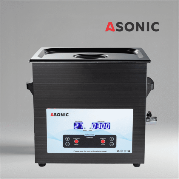 ASONIC MED 10L fekete ultrahangos tisztítógép zárt fedéllel nagyméretű orvosi műszerek tisztításához