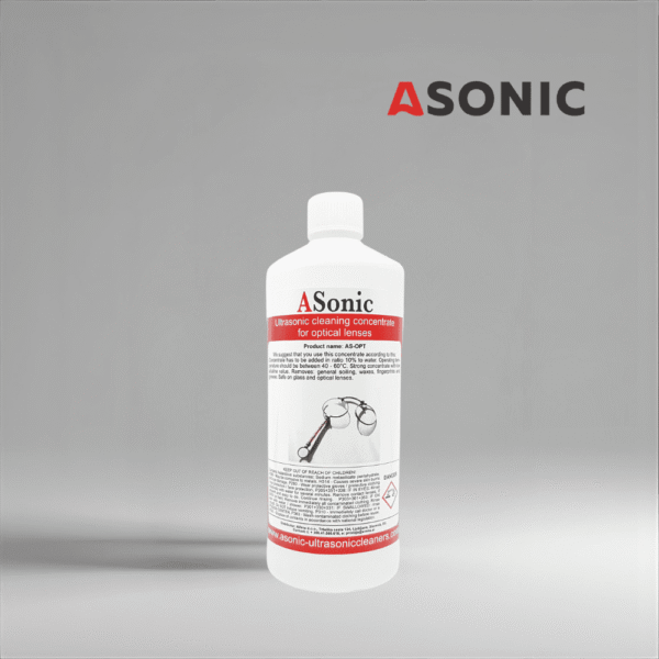 ASONIC AS-OPT-1 optikai ultrahangos tisztító oldat, 1 literes flakon lencsék, szemüvegek és optikai eszközök biztonságos tisztításához.
