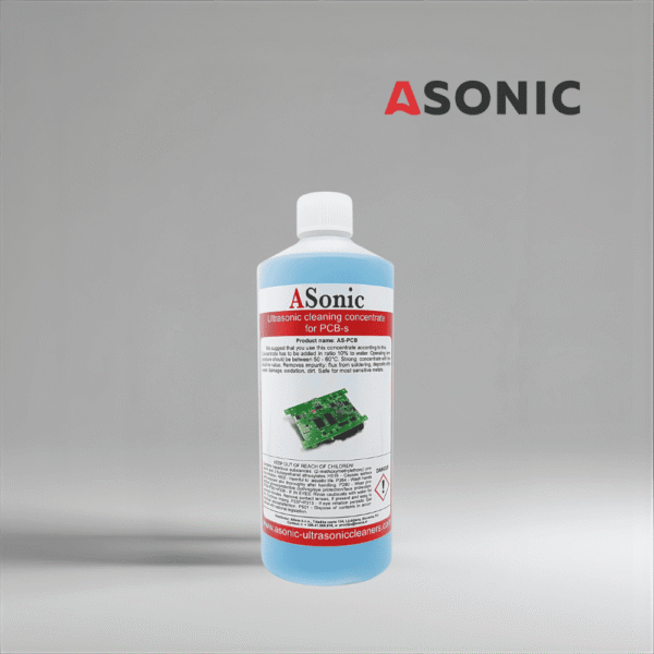 ASONIC PCB-1 ultrahangos tisztítószer, 1 literes megoldás nyomtatott áramköri lapok és elektronikai alkatrészek biztonságos és precíz tisztítására.