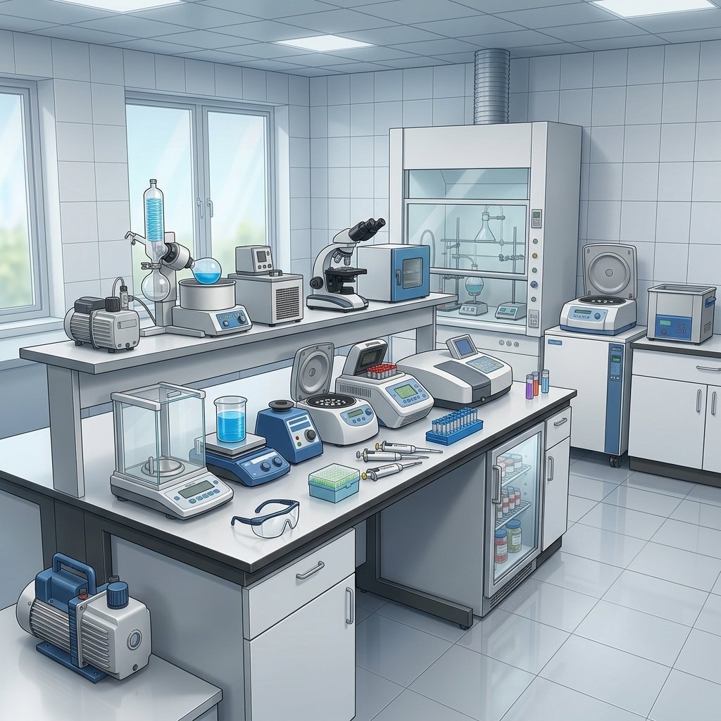 Laboratórium eszközökkel és ultrahangos tisztítóval